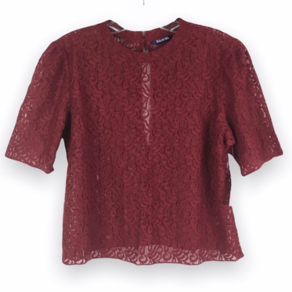 NWT Tildon Maroon Wine Burgundy Red Lace Top Shirt Blouse‎ Womens Size Medium M